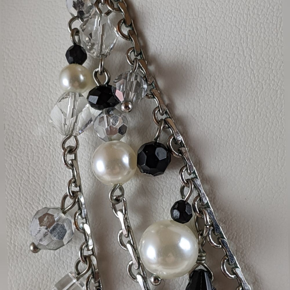 WHBM 3 Strand Silver Tone Black White Necklace